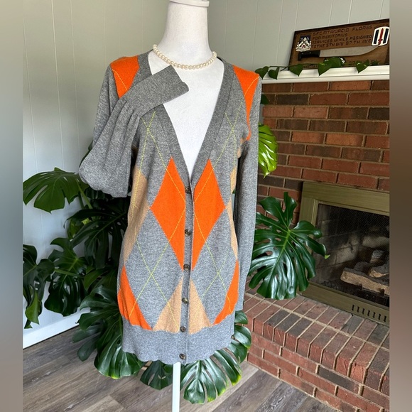 🛍️jCP multi color long cardigan with button closure size large excellent. - Picture 1 of 6